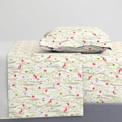 Spoonflower 10" Blush Midsummer Wildflowers Poppies Meadow Offwhite Double Layer Twin Sheet Set