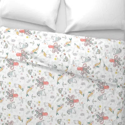 Spoonflower 10.5" Mermaid Cat Nautical Paradise - 90 Degrees Wide Cotton Sateen 3.5 oz 26" X 20" Standard Knife 