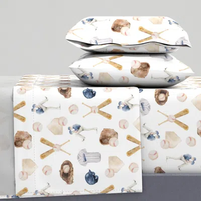 Spoonflower 12" All-star Slugger - Baseball Watercolor Queen Sheet Set