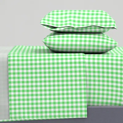 Spoonflower 1/2" Bright Neon Green And White Buffalo Check Gingham King Sheet Set