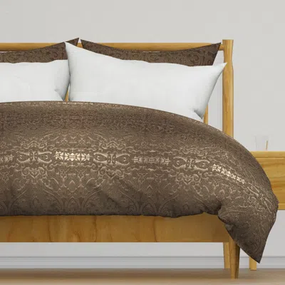 Spoonflower 1513-l 3d Bronze Beaded Damask Duvet Cover