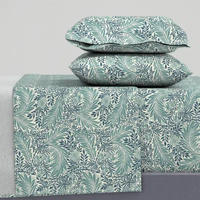 Spoonflower 1874 William Morris Larkspur In Verdigris And Dark Teal On Vanilla Queen Sheet Set