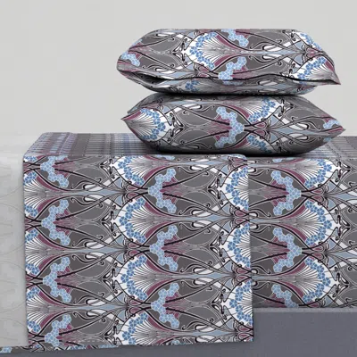 Spoonflower 1901 Vintage Violette Art Nouveau By Rene Beauclair In Berry And Serene Full Sheet Set In Gray