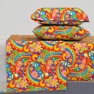 Spoonflower 1960 Psychedelic Flower Power King Sheet Set