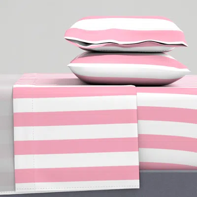 Spoonflower 2 Inch Wide Vertical Palm Beach Pink And White Cabana Stripes Queen Sheet Set