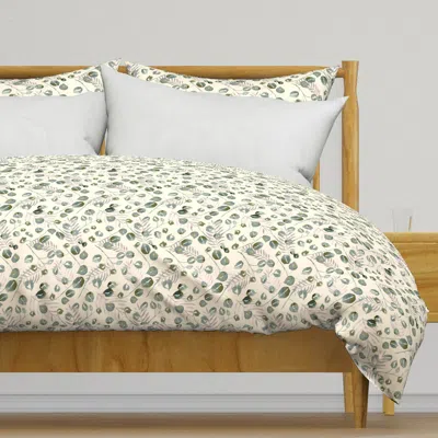 Spoonflower 20-03v Sage Green Leaf Plum Duvet Cover In White