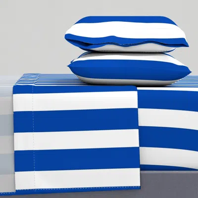 Spoonflower 3" Cobalt Cabana Stripe Queen Sheet Set