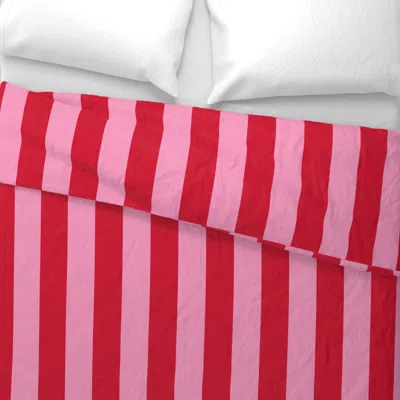 Spoonflower 3 Inch Textured Cabana Stripe Red And Pink Wide Cotton Sateen 3.5 oz 26" X 20" Standard Knife Edge