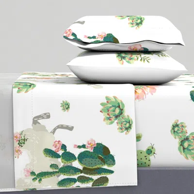 Spoonflower 36" Cactus Floral Llama - White Full Sheet Set