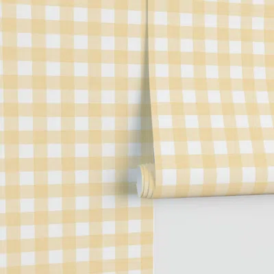 Spoonflower 3/8" Cottagecore Grandmillennial Muted Lemon Yellow Gingham Plaid Performance 2' X 12' In Neutral