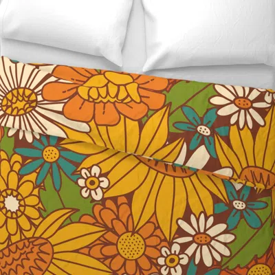 Spoonflower 70s Retro Floral - Large Wide Cotton Sateen 3.5 oz 26" X 20" Standard Knife Edge