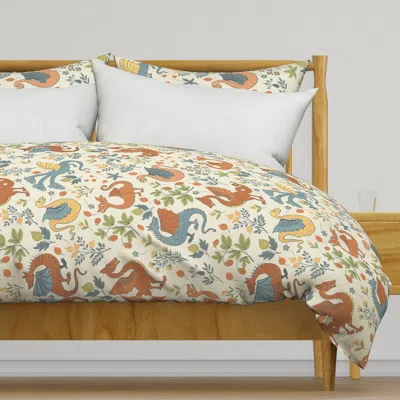 Spoonflower 90deg- Dragons And Flowers - Duvet Cover In Neutral