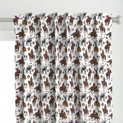Spoonflower A Cowboys Work 8x8 White Curtain Panel