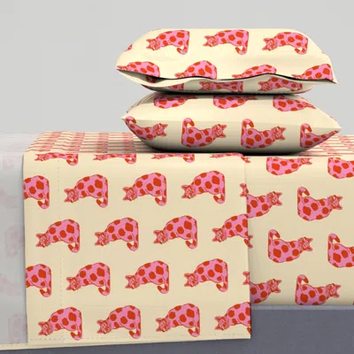 Spoonflower A Pink Retro Pop Art Cat Sitting With Retro Sunglasses On Retro Pink And King Sheet Set