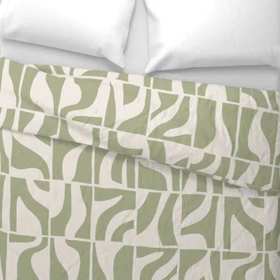 Spoonflower Abstract Geo Tiles Sage Green Large Refined Bohemian Wide Cotton Sateen 3.5 oz 30" X 24" Standard Fl