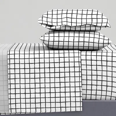 Spoonflower Abstract Geometric Black And White Checkered Stripe Trend Pattern Grid Queen Sheet Set