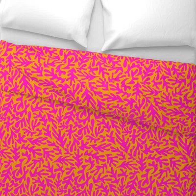 Spoonflower Abstract Leaves In Hot Pink On Orange Wide Cotton Sateen 3.5 oz 26" X 20" Standard Knife Edge