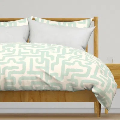 Spoonflower Abstract Maze Cream Mint Duvet Cover