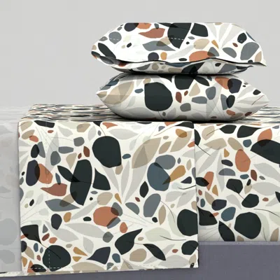 Spoonflower Abstract Petal Burst Taupe Blues King Sheet Set