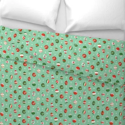 Spoonflower Adorn (reds Greens On Jadeite) - Vintage Mercury Glass Christmas Ornaments King Pillow S
