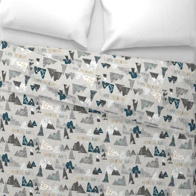 Spoonflower Adventure Awaits (regular) (grey/teal) Wide Cotton Sateen 3.5 oz 26" X 20" Standard Knife Edge