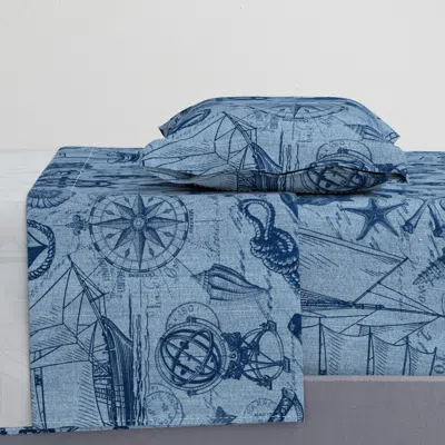 Spoonflower Ahoy Pirates Adventure Of The Seven Seas Blue Denim Twin Sheet Set