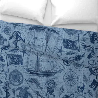 Spoonflower Ahoy Pirates Adventure Of The Seven Seas Blue Denim Wide Cotton Sateen 3.5 oz 26" X 20" Standard Kni