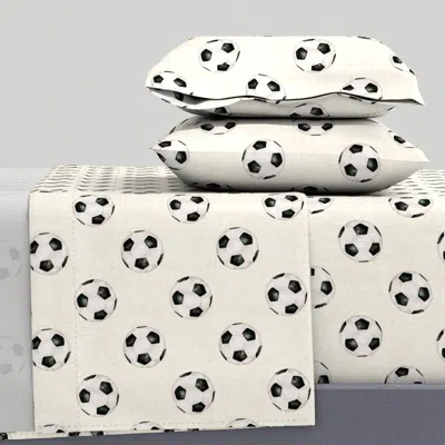 Spoonflower All Star Soccer On Textured Cream 6 Inch Queen Sheet Set