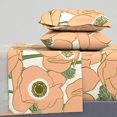Spoonflower All The Anemones - Buttercup Family - Pantone Peach Fuzz King Sheet Set