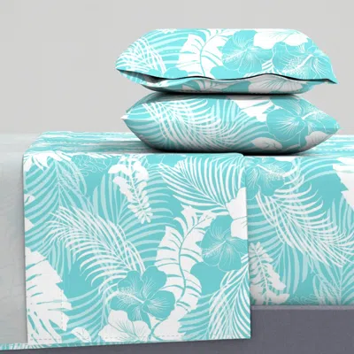 Spoonflower Aloha Nui Light Turquoise 24inl King Sheet Set