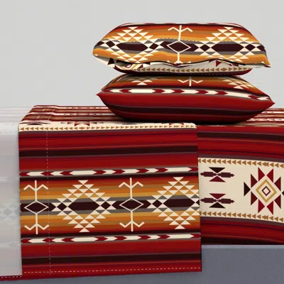 Spoonflower Amber Fire Vertical Bold Tribal Blanket Stripes King Sheet Set