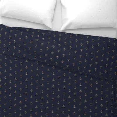 Spoonflower Anchor - Gold Navy Wide Cotton Sateen 3.5 oz 26" X 20" Standard Knife Edge