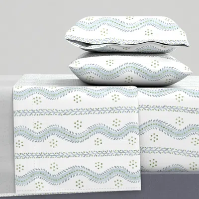 Spoonflower Andrew Stripe Soft Blue And Greens On White King Sheet Set