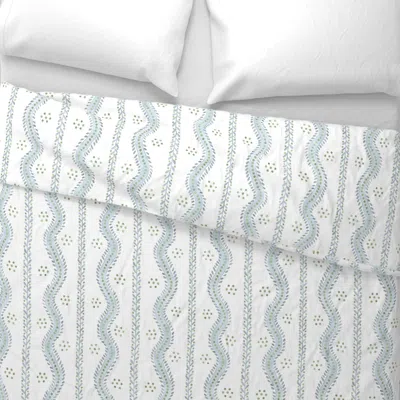 Spoonflower Andrew Stripe Soft Blue And Greens On White Wide Cotton Sateen 3.5 oz 26" X 20" Standard Knife Edge