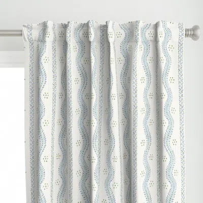 Spoonflower Andrew Stripe Soft Blue Curtain Panel In White