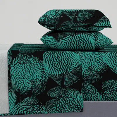 Spoonflower Animal Print Discus Fish - Teal & Black Queen Sheet Set