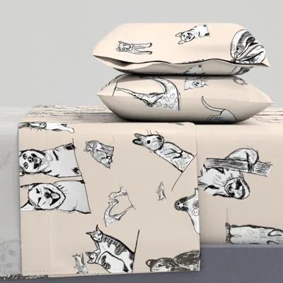 Spoonflower Animals Friends 001-warm Sand By Molly Magdalain King Sheet Set