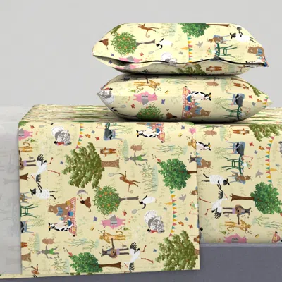 Spoonflower Animals' Garden Party Yellow - Small King Sheet Set