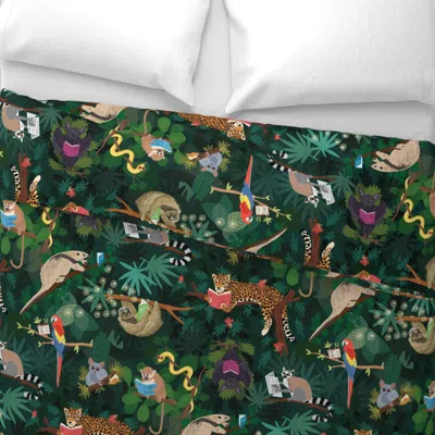 Spoonflower Animals Reading In The Jungle Wide Cotton Sateen 3.5 oz 26" X 20" Standard Knife Edge