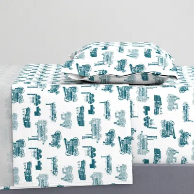 Spoonflower Antique Steam Engines // Aquamarine // Large Twin Xl Sheet Set