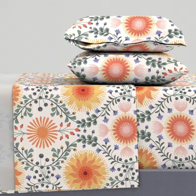 Spoonflower Apricity Sun And Winter Flowers 24" Queen Sheet Set