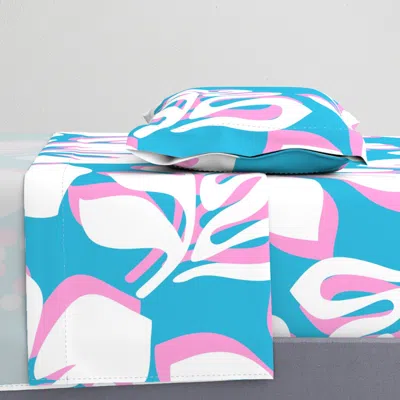 Spoonflower Aqua Blue Pink And White Hawaiian Flowers - Large Scale Twin Sheet Set