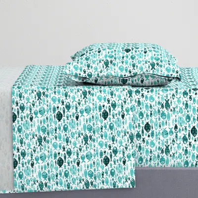 Spoonflower Aqua Fish - White Twin Sheet Set