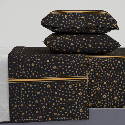 Spoonflower Art Deco Arch With Stars - Navy & Gold - Medium Scale 12x72" King Sheet Set