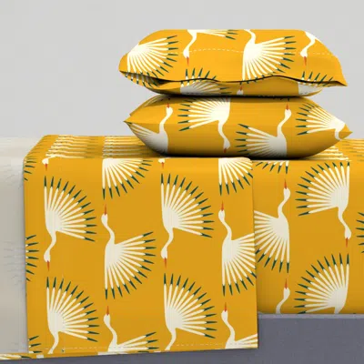 Spoonflower Art Deco Cranes - Custom Sunshine Queen Sheet Set
