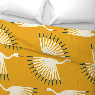 Spoonflower Art Deco Cranes - Sunshine - 24" Fabric And Wallpaper Wide Cotton Sateen 3.5 oz 30" X 24" Standard F