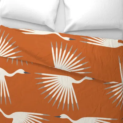 Spoonflower Art Deco Cranes - Terra Cotta - 24" Wide Cotton Sateen 3.5 oz 26" X 20" Standard Knife Edge