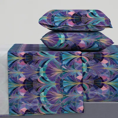 Spoonflower Art Deco Fan Pattern In Purple Teal And Gold Full Sheet Set