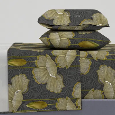 Spoonflower Art Deco Fleurs D Or King Sheet Set