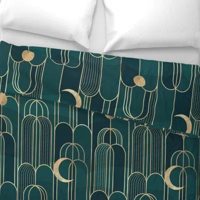Spoonflower Art Deco Moon And Waterfall In Jade - Jumbo King Pillow Sham In Green